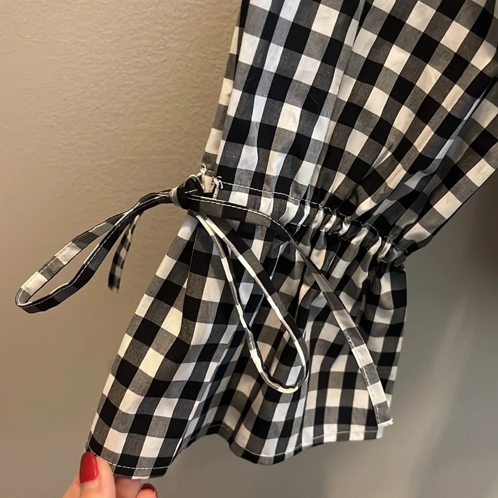 NWT J. Crew Women's Tie Sleeve Pintuck Long Sleeve Gingham Top | L